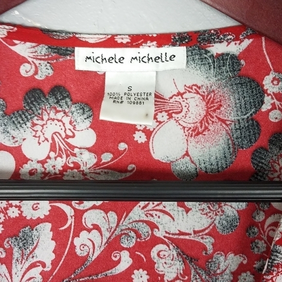 Michele Michelle Vintage Y2K Red Floral Open Front Blouse - Picture 6 of 6